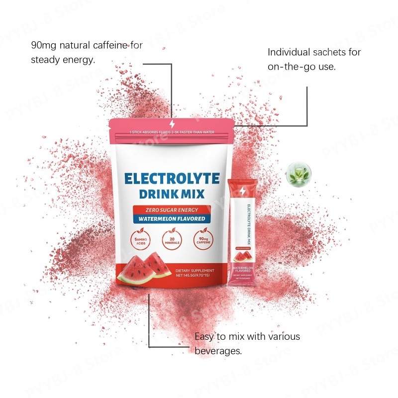 Electrolyte Powder Pack - ผงเกลือแร่รสแตงโม ผสมกรดอะมิโน 5 ชนิด แร่ธาตุ และคาเฟอีน