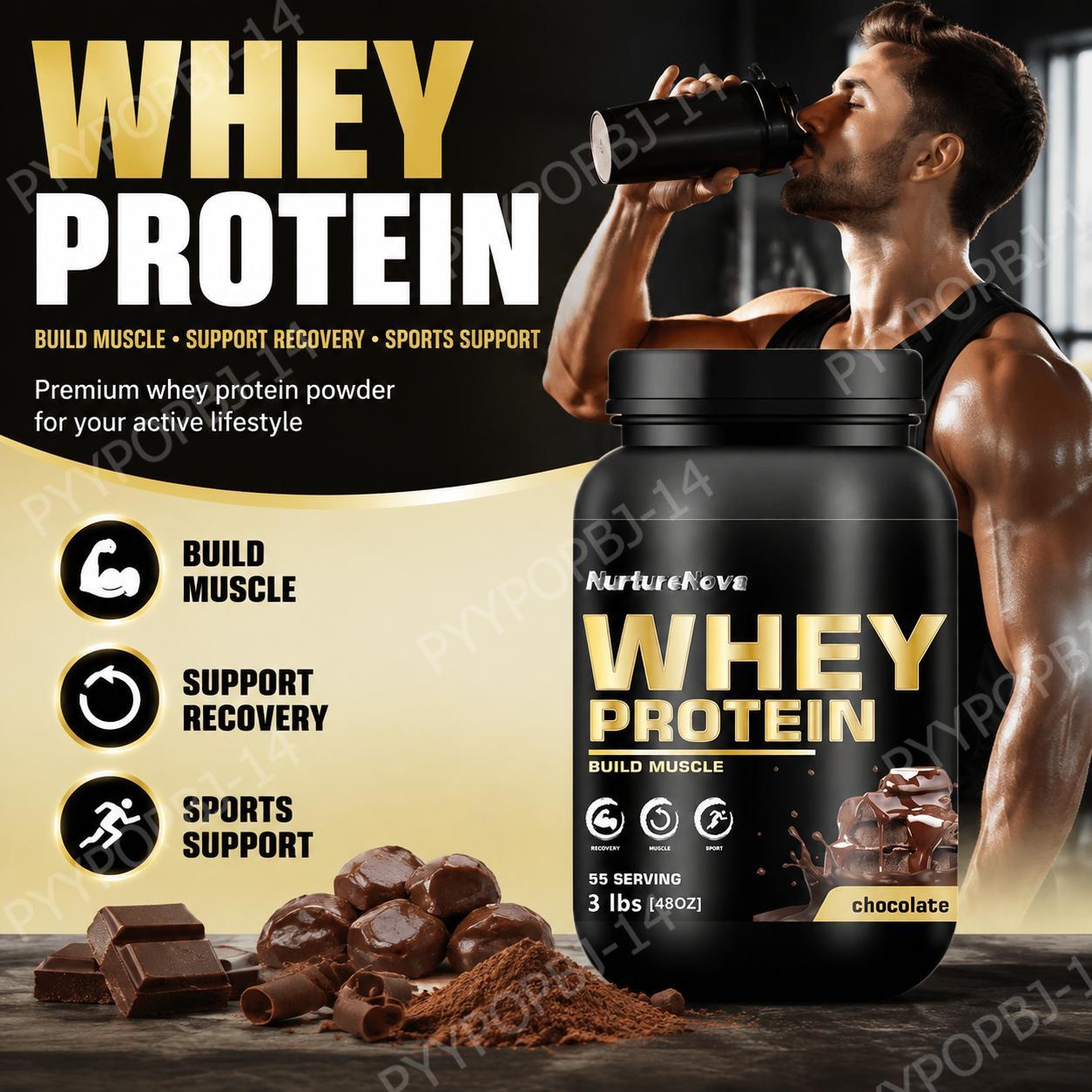 Fitness Nutrition Whey - NurtureNova ผงโปรตีนเวย์รสช็อกโกแลต 30 กรัมต่อหน่วยบริโภค 55 หน่วยบริโภคต่อขวด
